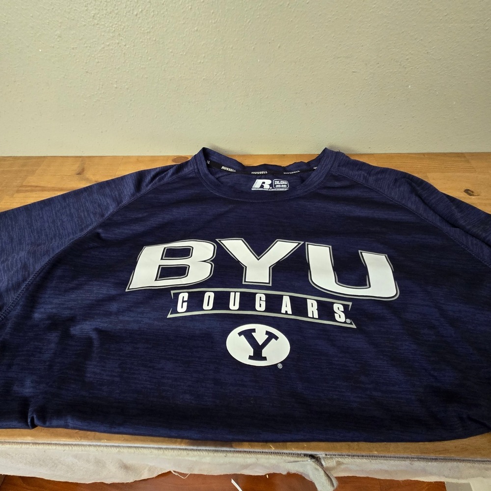Russell BYU Cougars Shirt Mens 2XL Navy Blue Excellent Long Sleeve Performance